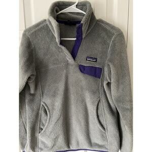Patagonia Re Tool 1/4 fleece pullover, size Small‎ (Womens), Gray W/purple Trim